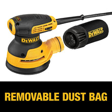 DeWalt DWE6423 removable dust bag detail, black and yellow