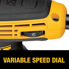 DeWalt DWE6423 variable speed dial close-up, black and yellow