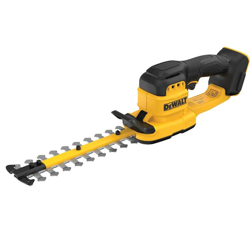 DEWALT hedge trimmer side view, cordless body with 20cm blade