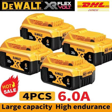 DeWalt batteries front view, yellow and black, 6.0Ah capacity