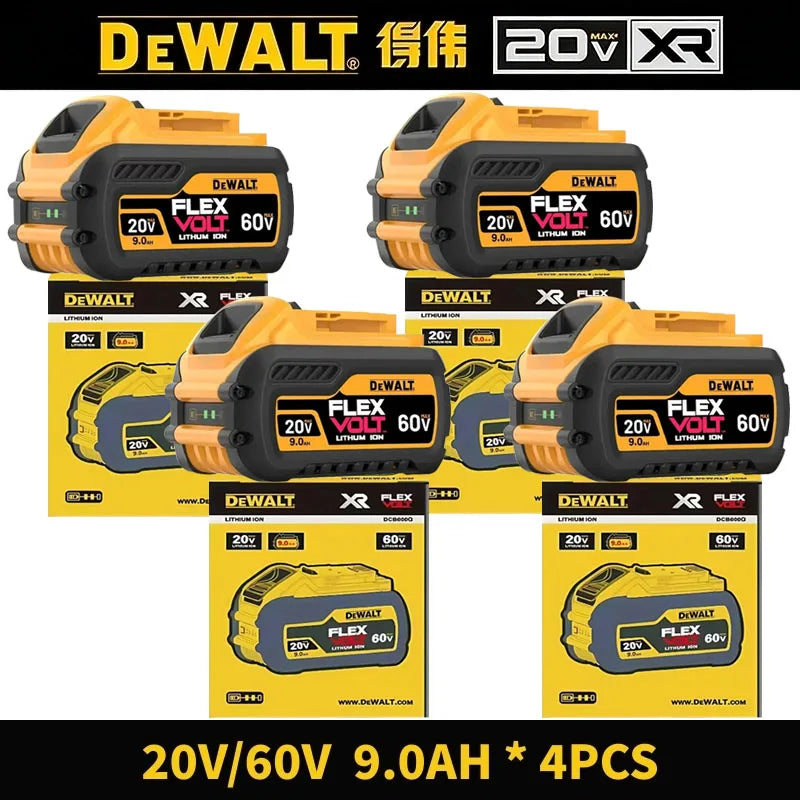 DeWALT 20V/60V battery pack set packaging, yellow with 4 pieces and 5.0Ah