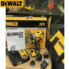 DEWALT cordless drill set lifestyle, toolbox and accessories in yellow and black