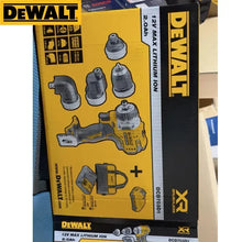 DEWALT tool kit packaging, yellow and black with instruction manual