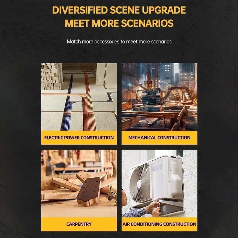 DEWALT battery upgrade options detail, yellow and black applications