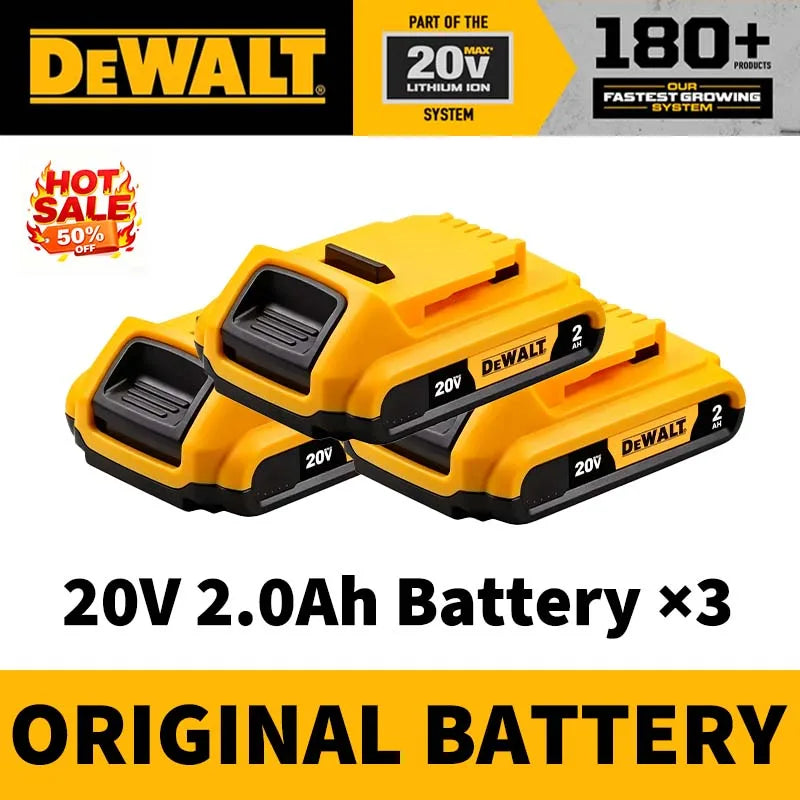 DEWALT 20V 2.0Ah battery packaging, yellow and black