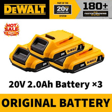 DEWALT 20V 2.0Ah battery packaging, yellow and black