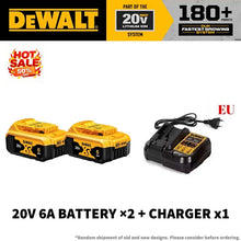 DEWALT 20V 6Ah battery with charger packaging, yellow and black, front view