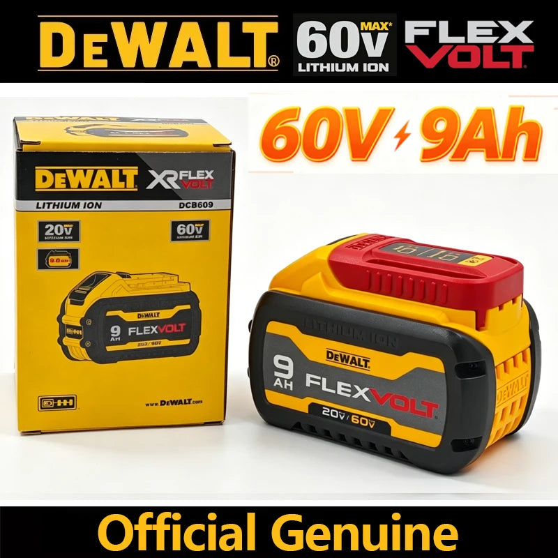 DEWALT FlexVolt battery front view, yellow and black packaging