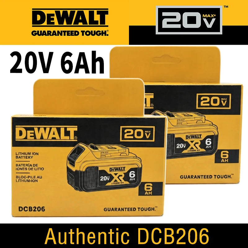 DeWALT 20V 6Ah battery replacement, yellow-black front packaging view