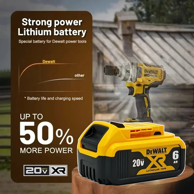 DeWALT 20V 6Ah battery replacement, yellow-black packaging front view