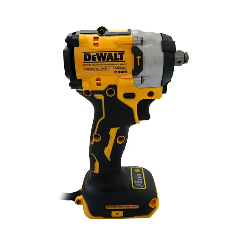 DEWALT DCF921 side view, ergonomic handle yellow and black impact wrench