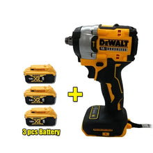 DEWALT DCF921 front view with multiple batteries in black and yellow