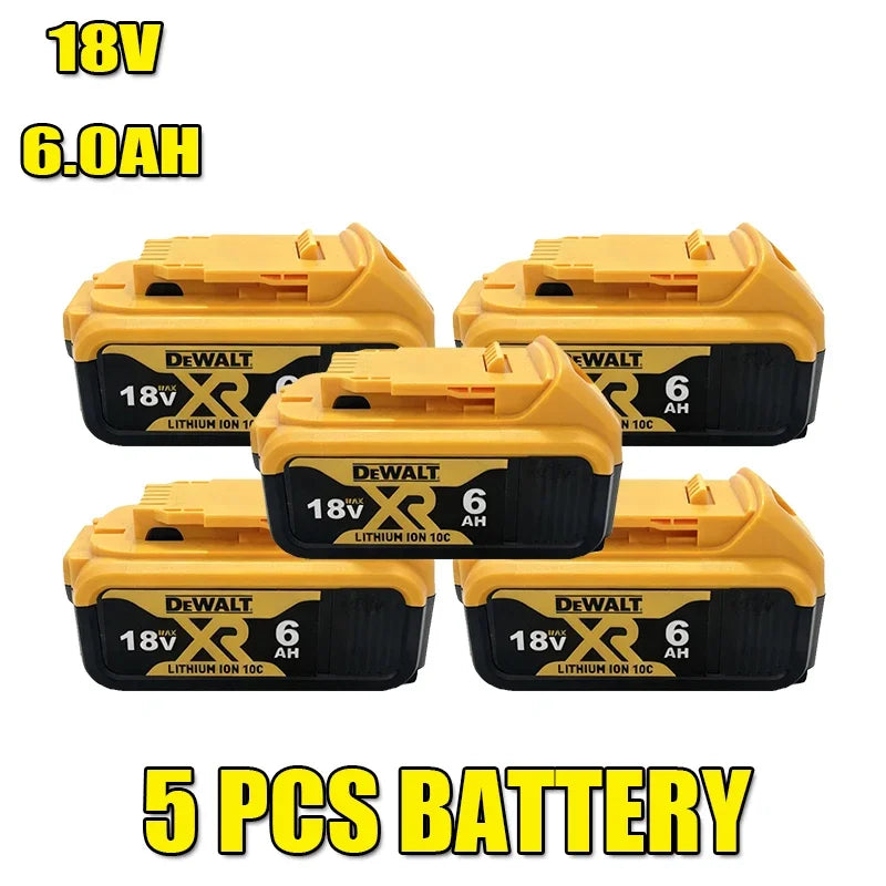 DEWALT DCF921 five battery pack detail in yellow and black