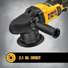 DEWALT DCM848 front view detail, brushless motor and 125mm pad