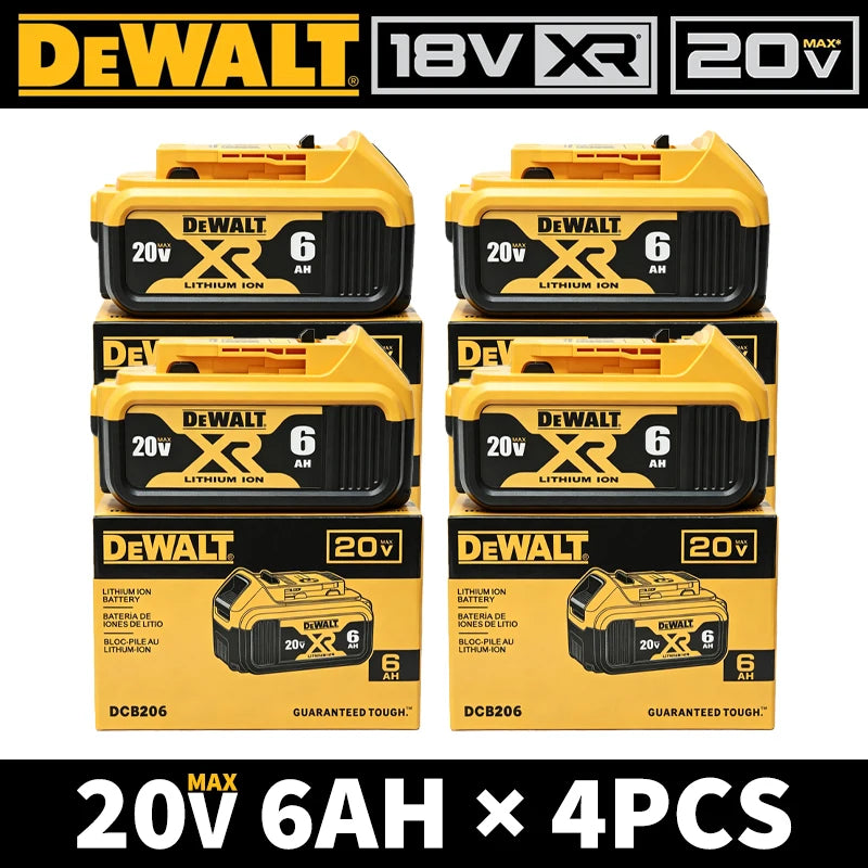 DEWALT XR 20V 6Ah battery packaging, yellow and black, 4 pieces
