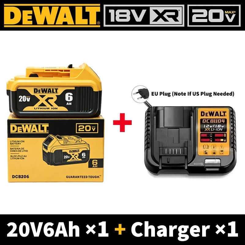 DEWALT XR 20V 6Ah battery packaging, yellow and black, 4 pieces