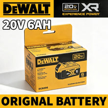 DEWALT XR 20V 6Ah battery packaging, yellow and black front view