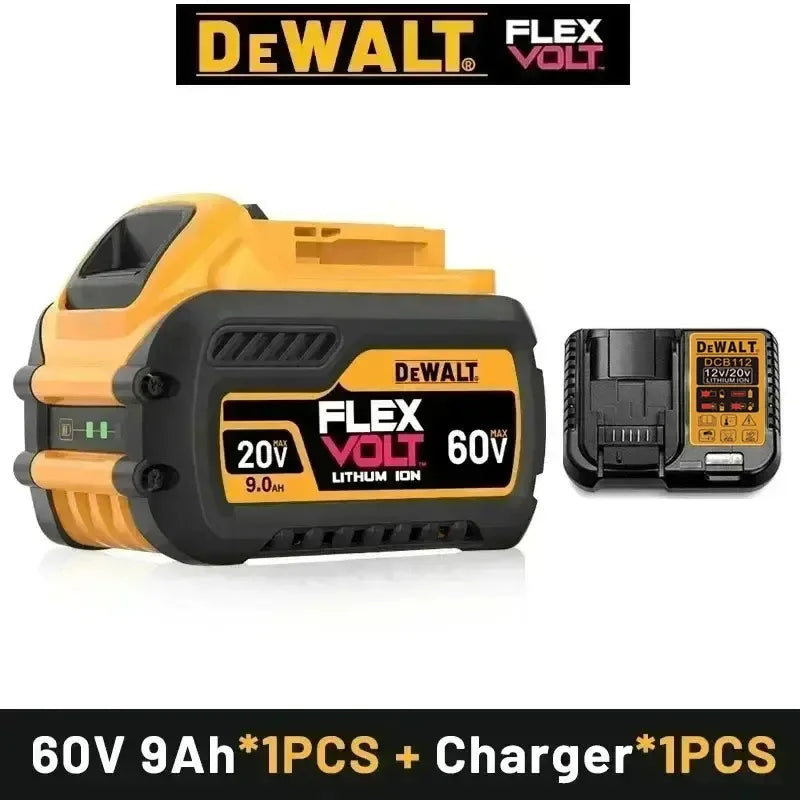 Dewalt battery and charger packaging, yellow and black, 20V 6.0Ah