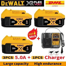 Dewalt battery packaging, yellow and black, large capacity view
