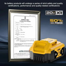 DeWALT FlexVolt battery certification document, yellow and black detail
