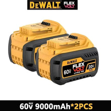DeWalt FlexVolt 20V/60V batteries front view, yellow and black, 9000mAh