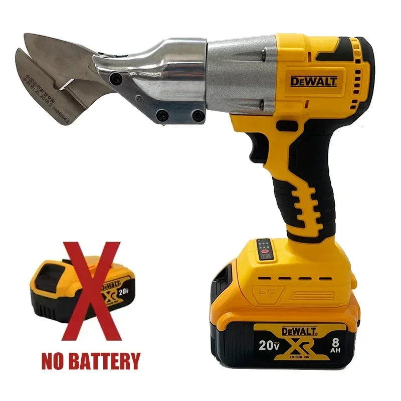 Dewalt brushless electric scissors side view, wrench tool accessory on solid background