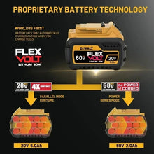 DeWALT Flex Volt battery casing close-up, yellow and black durable design
