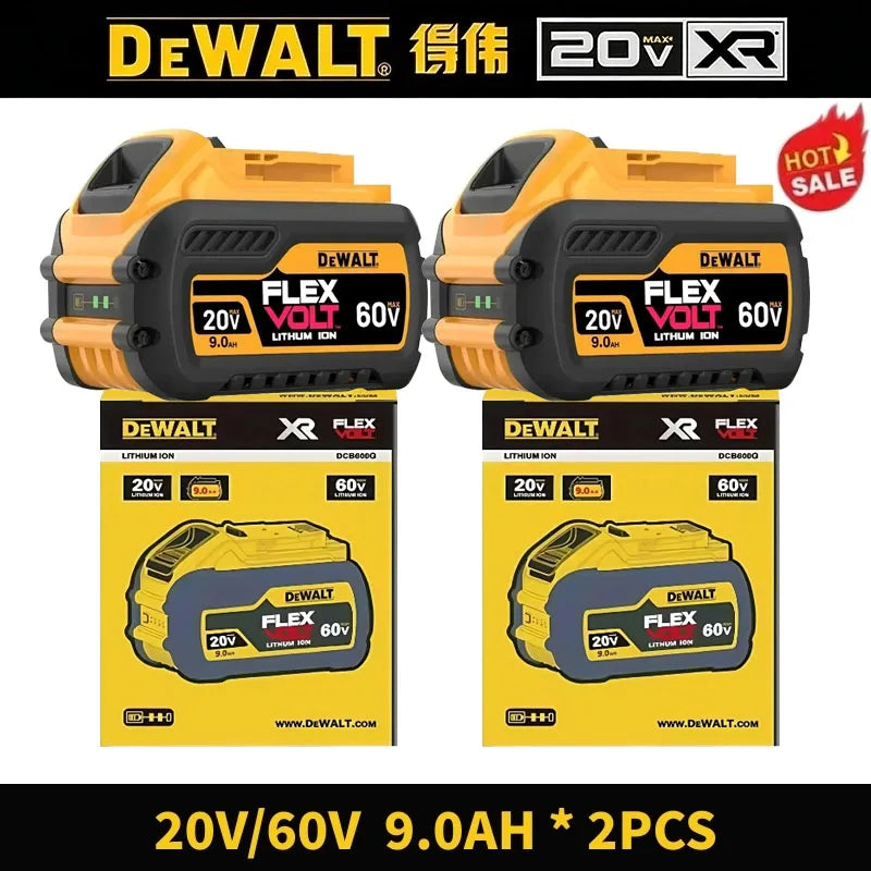 DeWALT Flex Volt 20V/60V battery pack packaging, black and yellow 9Ah