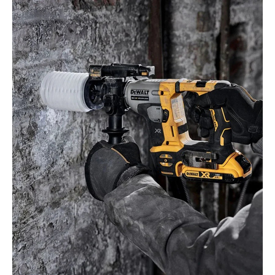 DeWalt DCH172N handle detail close-up, black and yellow rubber grip