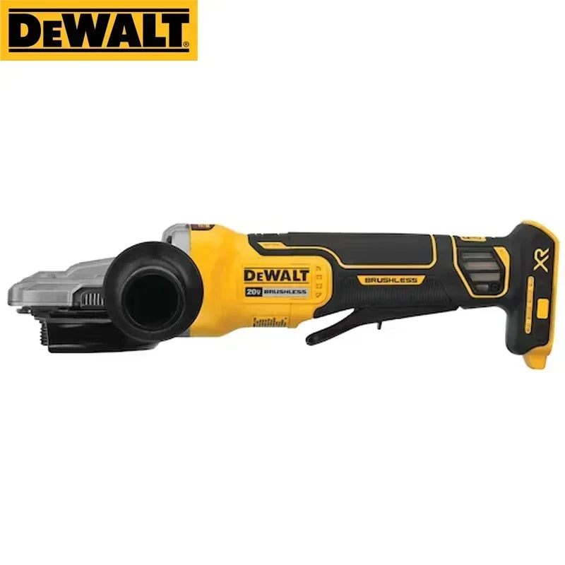 DEWALT angle grinder in action cutting metal with sparks, yellow and black