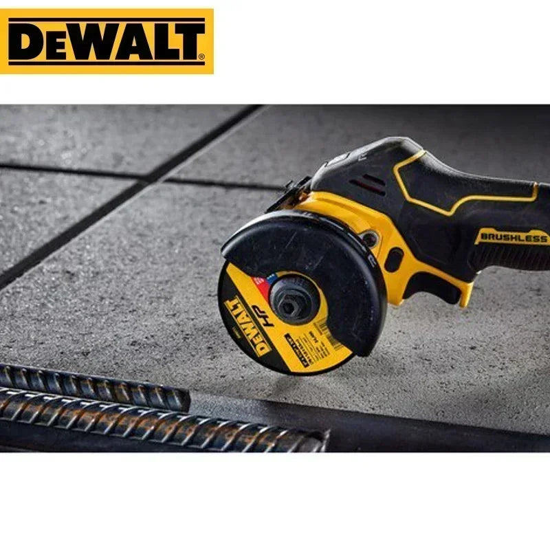 DEWALT DCS438B lifestyle shot of cordless cut-off tool in a work area
