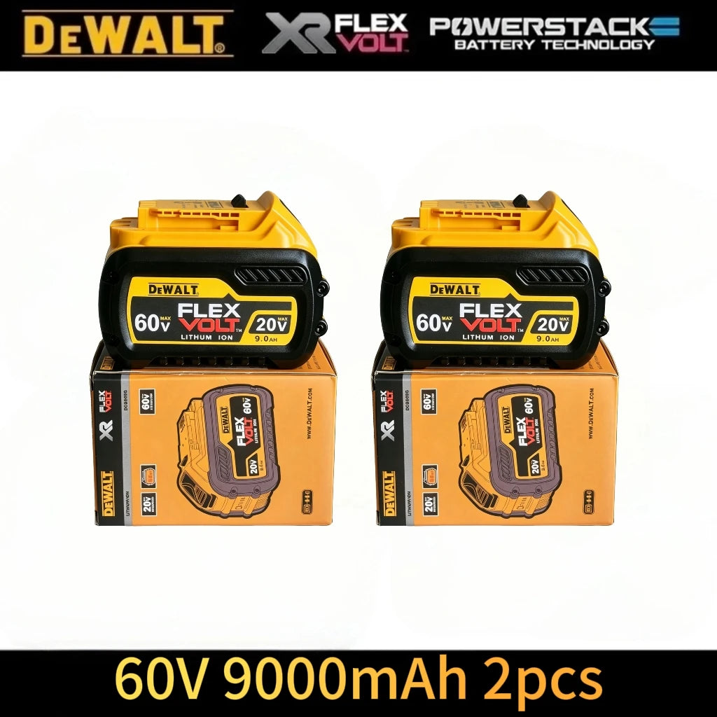 DeWalt 60V battery set packaging, yellow and black, 9600mAh