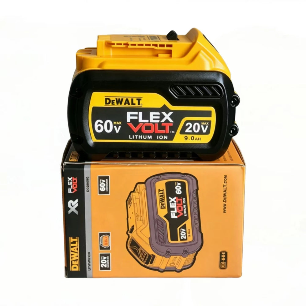 DeWalt 60V/20V battery front view, yellow and black design