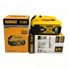 DeWalt 60V/20V battery pack packaging view, yellow and black with orange accents
