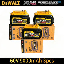 DeWalt 60V/20V battery packs packaging, yellow and black, 5000mAh batteries