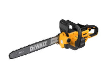 DEWALT chainsaw front view, yellow and black with 50cm guide plate