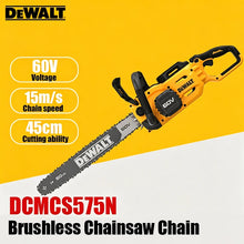 DEWALT chainsaw packaging, yellow and black brushless 50cm guide plate