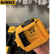 DEWALT battery charger detail close-up, compact design with LED indicators