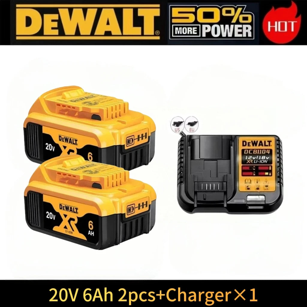 DeWALT 20V battery and charger packaging in yellow and black