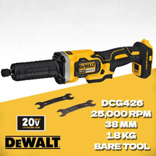 DEWALT DCG426 front view, yellow and black brushless die grinder