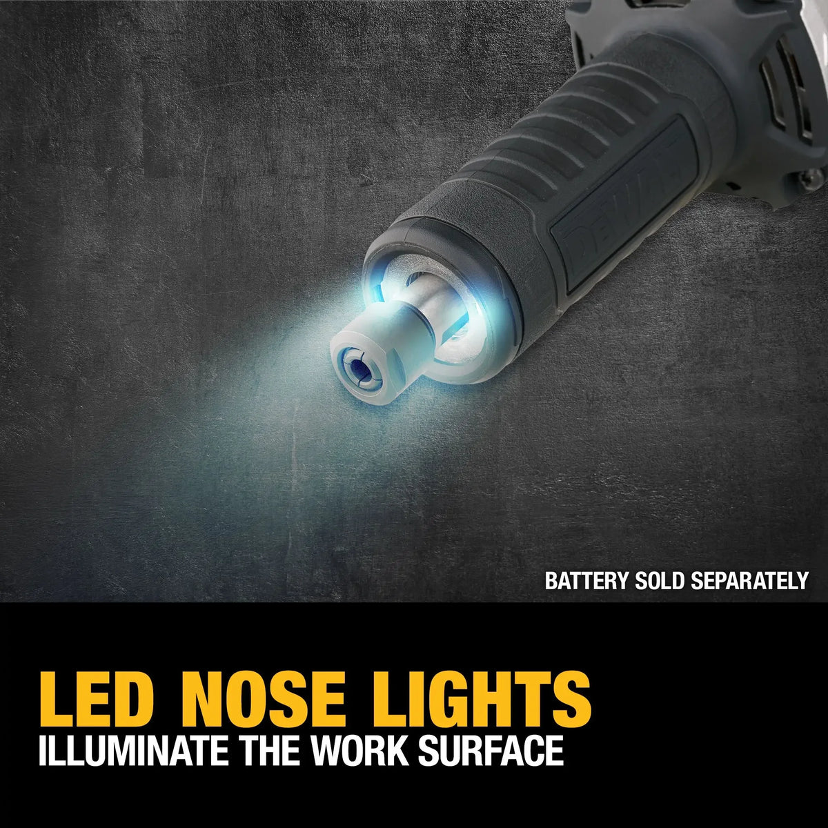 DEWALT DCG426 LED nose lights detail for improved visibility