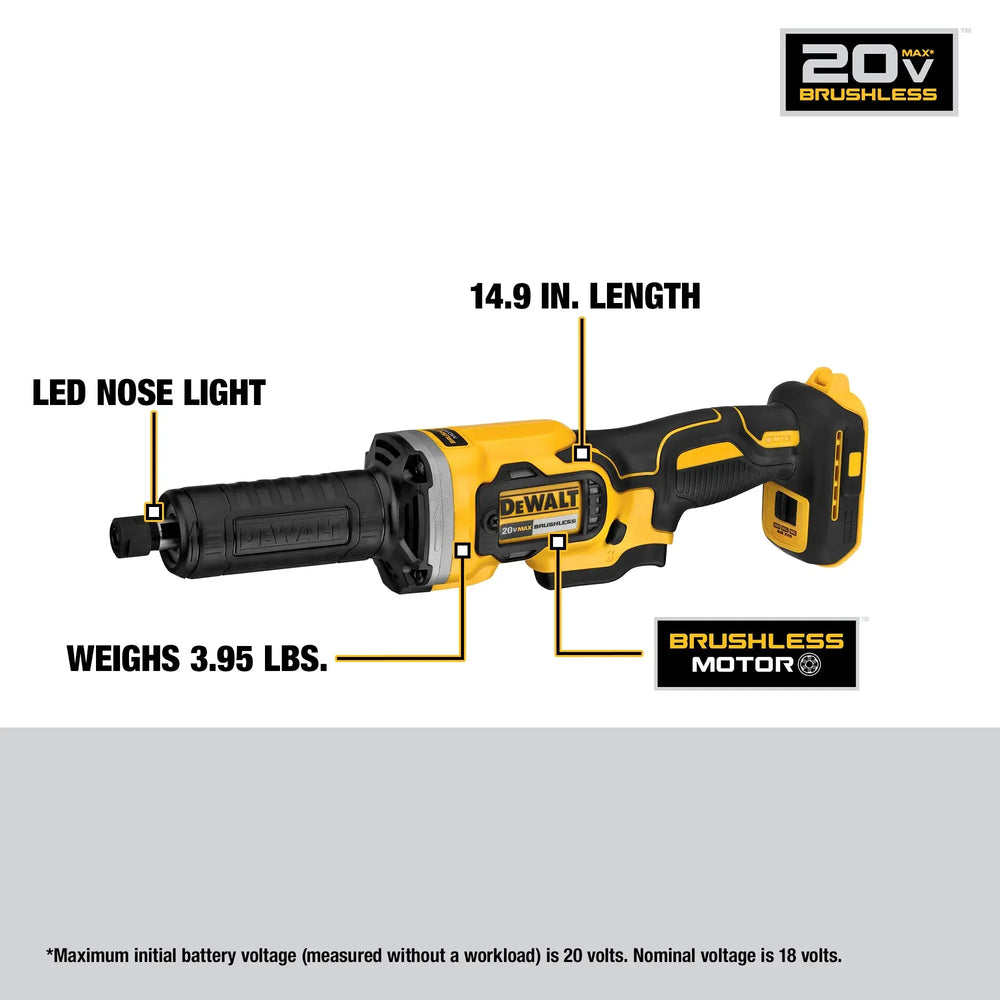 DEWALT DCG426 side view with LED work light on
