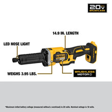 DEWALT DCG426 side view with LED work light on