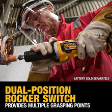 DEWALT DCG426 lifestyle shot, dual-position rocker switch visible