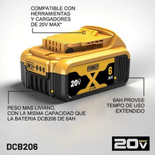DeWALT 20V battery detail close-up, yellow-black with fast charging feature