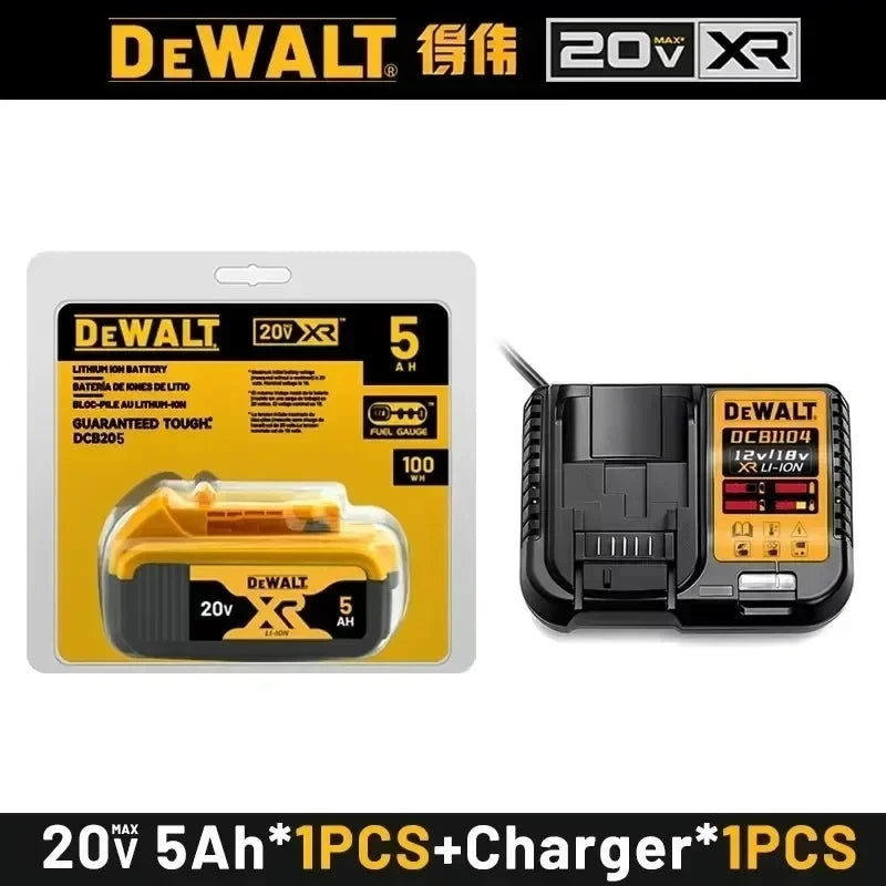 DeWALT 20V single battery pack packaging, yellow-black with 5000mAh