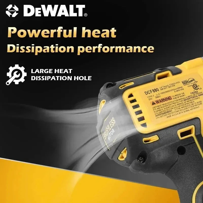 DeWalt DCF880 heat dissipation detail, yellow and black impact wrench
