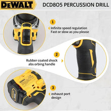 DEWALT DCD805 close-up of speed settings and rubber grip