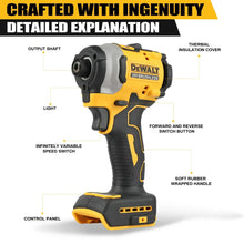 DeWalt DCF Old 850 feature detail, yellow and black parts explanation