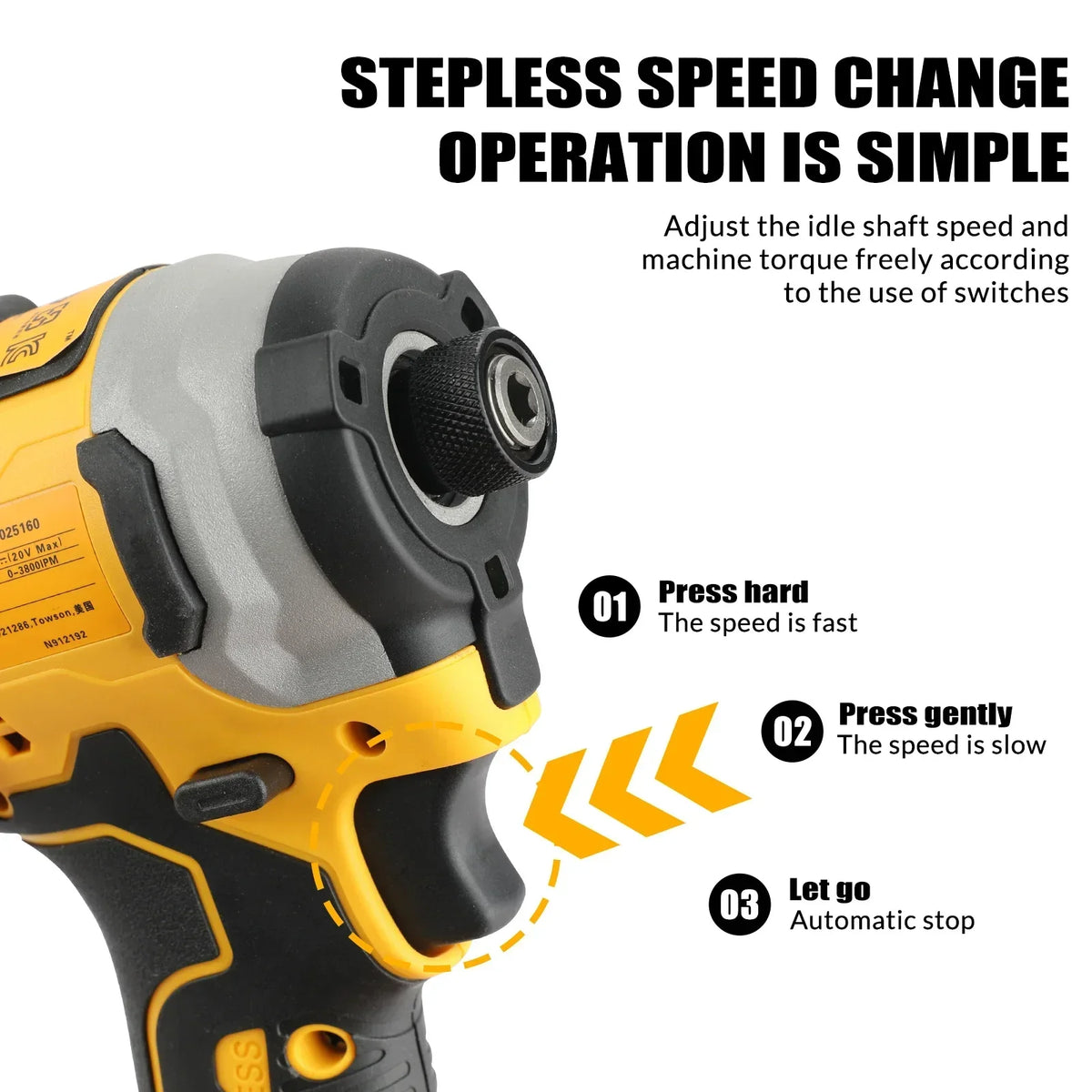 DeWalt DCF Old 850 front view showing brushless motor, yellow and black